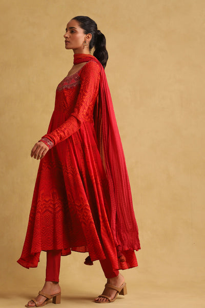 Ritu Kumar Red Embroidered Kurta With Legging And Dupatta indian designer wear online shopping melange singapore