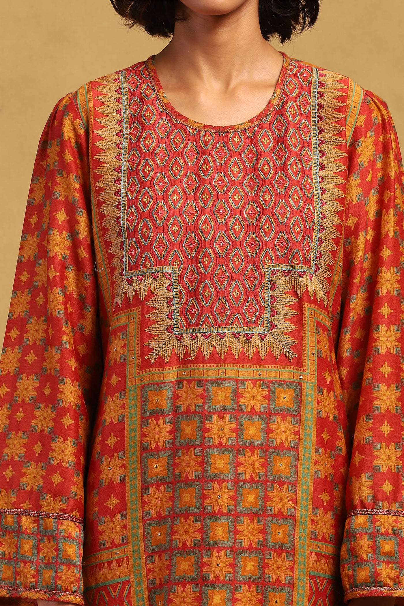 Ritu Kumar Red Phulkari Kurta With Palazzo And Dupatta indian designer wear online shopping melange singapore