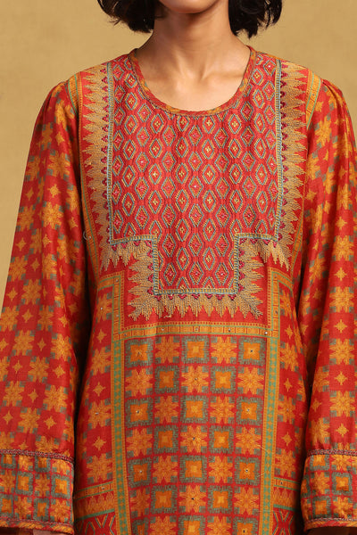 Ritu Kumar Red Phulkari Kurta With Palazzo And Dupatta indian designer wear online shopping melange singapore