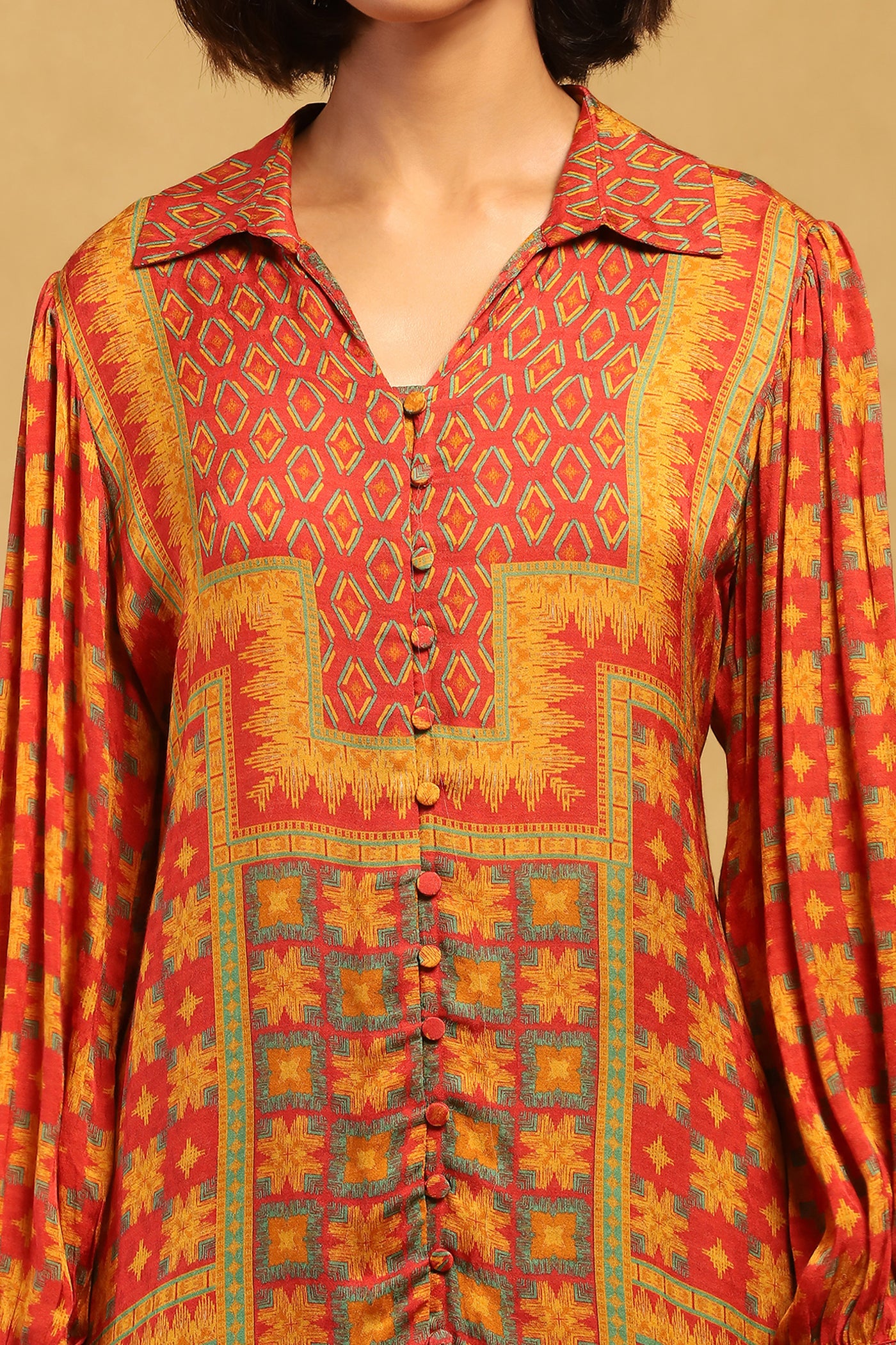 Ritu Kumar Red Phulkari Shirt indian designer wear online shopping melange singapore