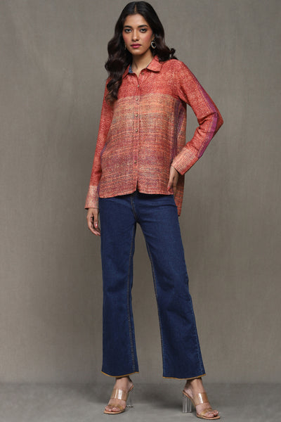 Ritu Kumar Red Printed Short Top indian designer wear online shopping melange singapore