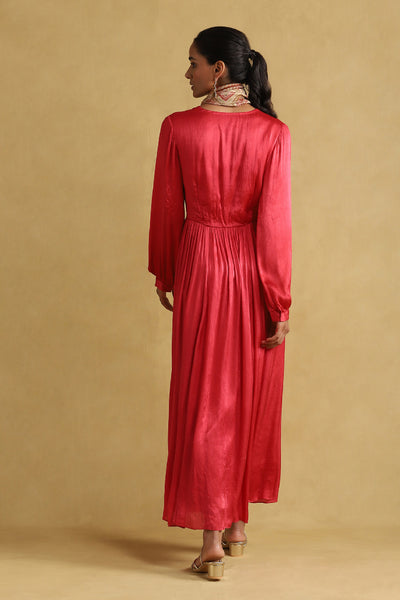Ritu Kumar Red Solid Dress with Scarf indian designer wear online shopping melange singapore