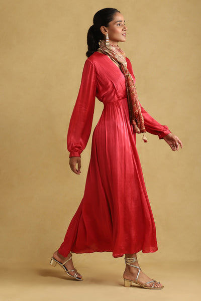 Ritu Kumar Red Solid Dress with Scarf indian designer wear online shopping melange singapore