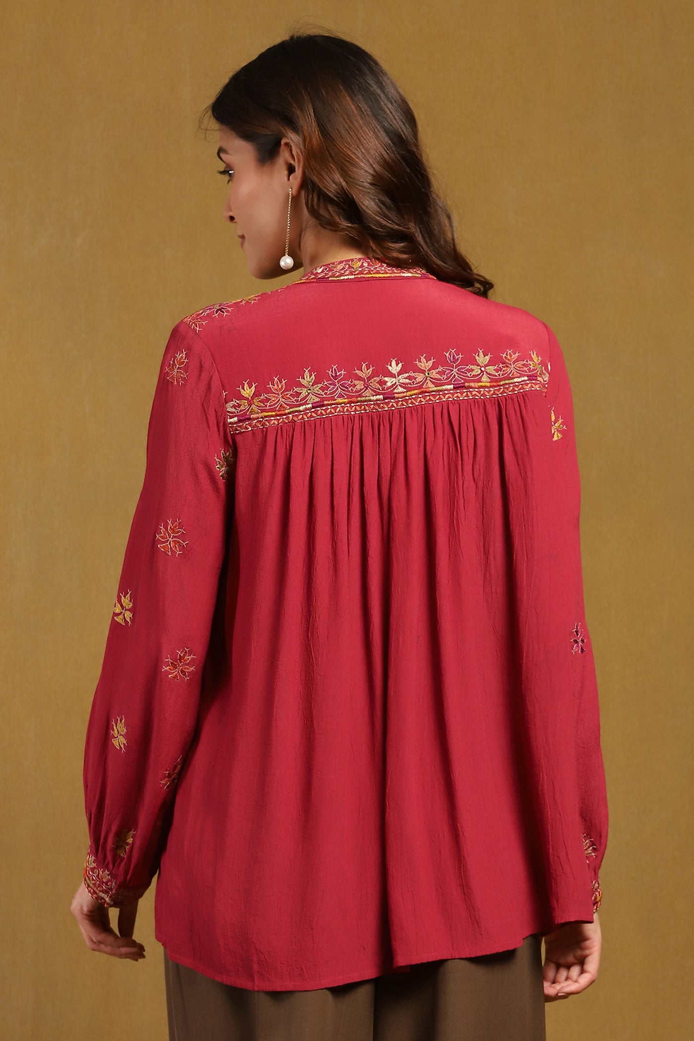 Ritu Kumar Red Sophie Solid Shirt indian designer wear online shopping melange singapore
