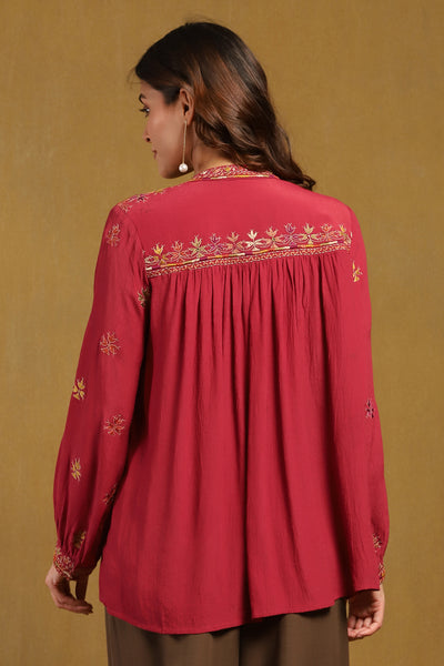 Ritu Kumar Red Sophie Solid Shirt indian designer wear online shopping melange singapore
