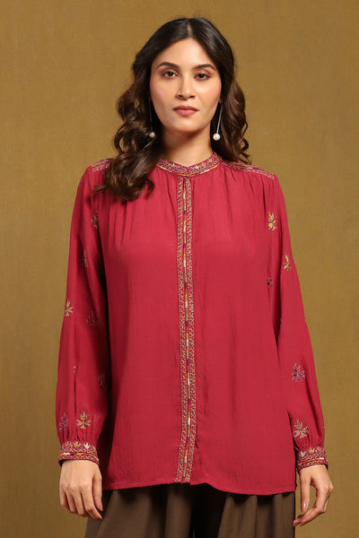 Ritu Kumar Red Sophie Solid Shirt indian designer wear online shopping melange singapore
