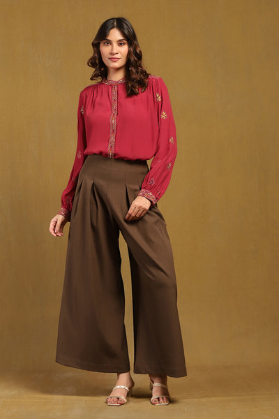 Ritu Kumar Red Sophie Solid Shirt indian designer wear online shopping melange singapore
