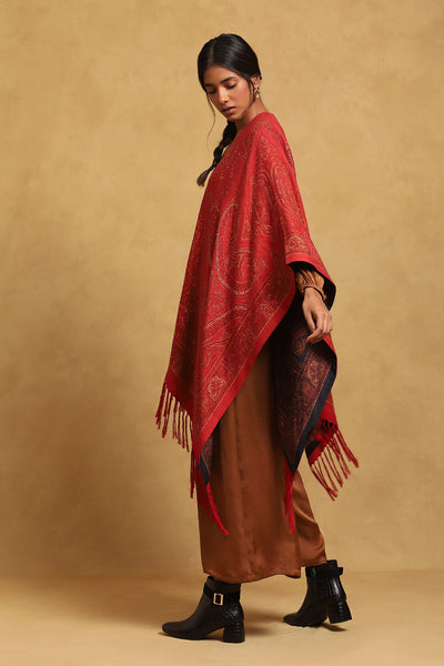 Ritu Kumar Red wool shrug indian designer wear online shopping melange singapore