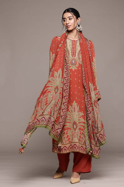 Ritu Kumar Rust Arith Kurta With Pant And Dupatta indian designer wear online shopping melange singapore 