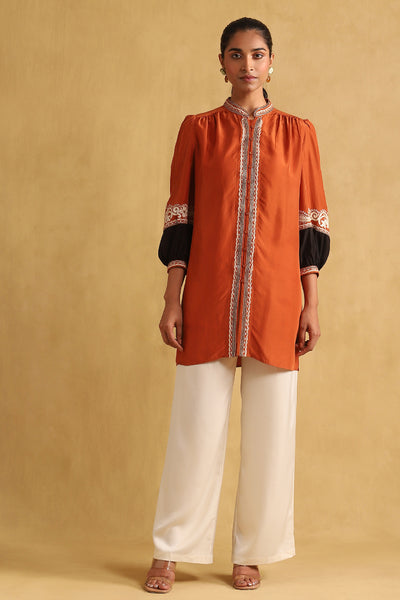 Ritu Kumar Rust Embroidered Shirt indian designer wear online shopping melange singapore