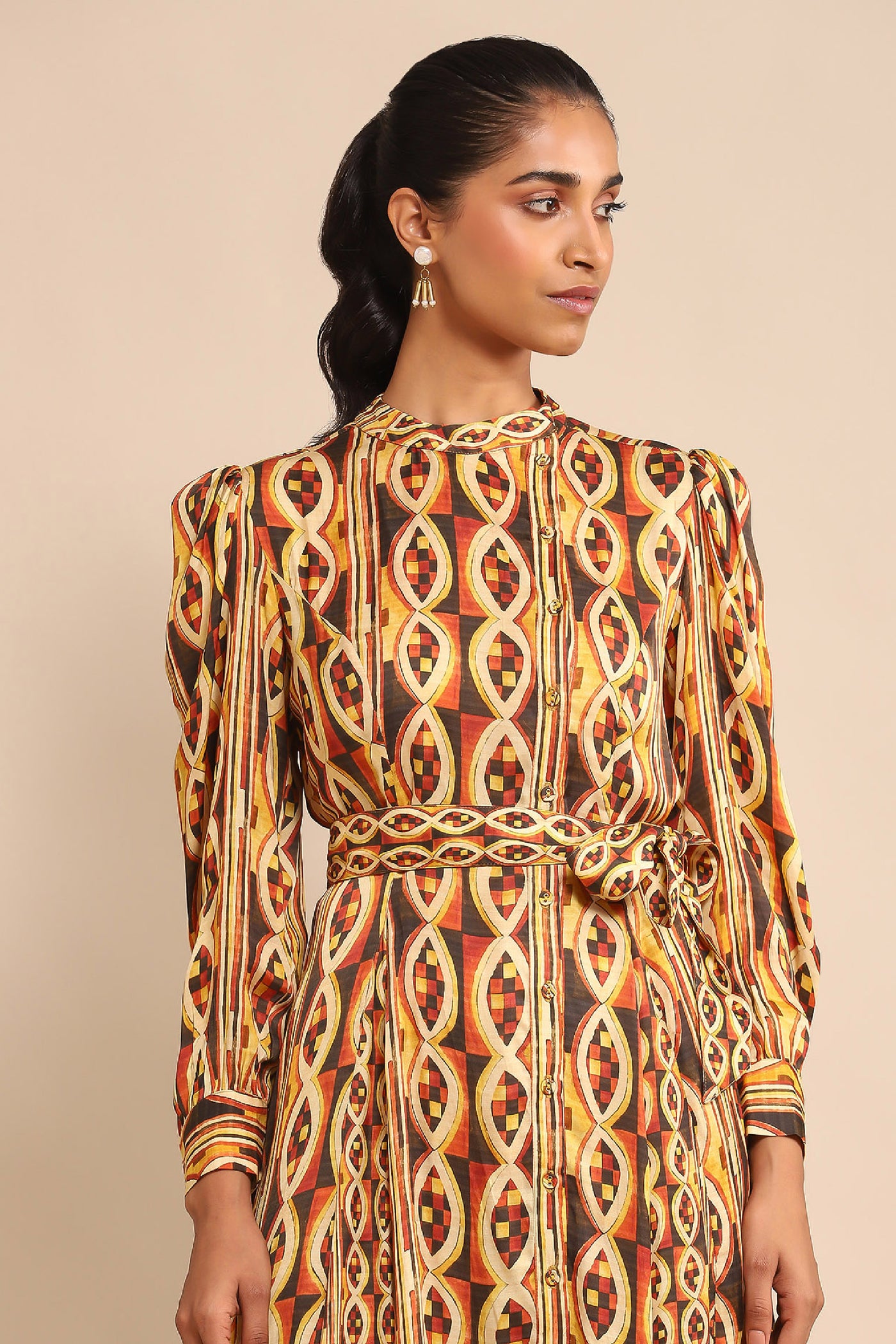 Ritu Kumar Rust Geometric Print Dress indian designer wear online shopping melange singapore