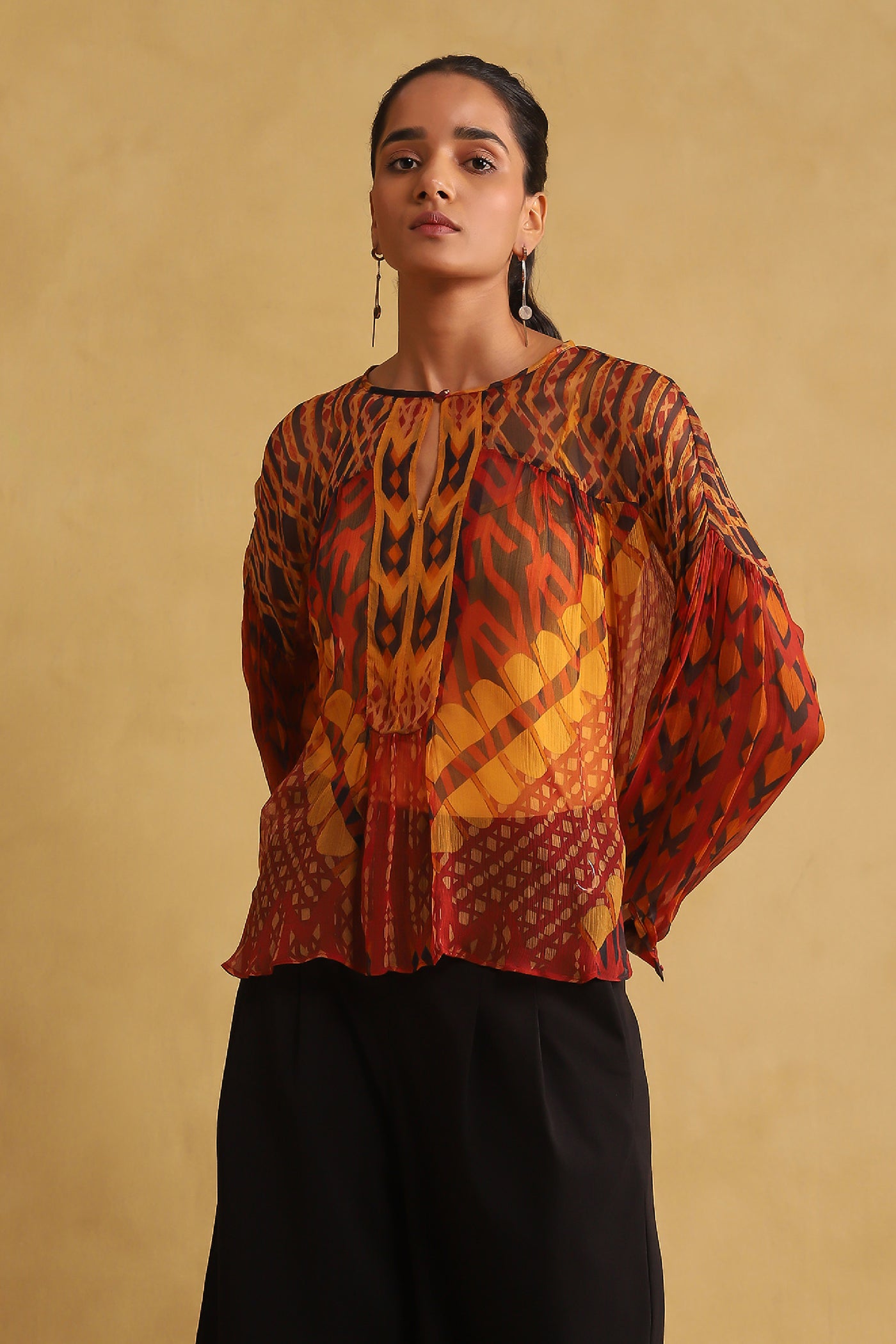 Ritu Kumar Rust Printed Top indian designer wear online shopping melange singapore