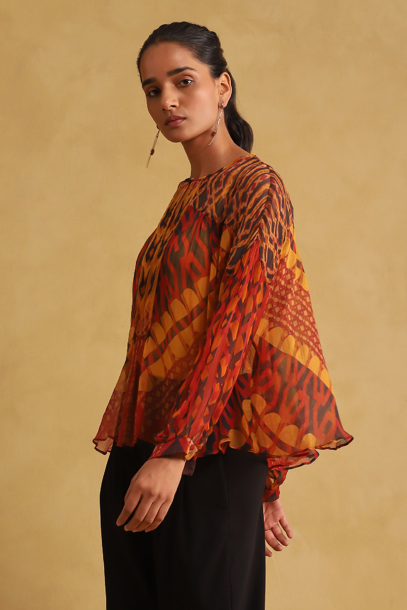 Ritu Kumar Rust Printed Top indian designer wear online shopping melange singapore