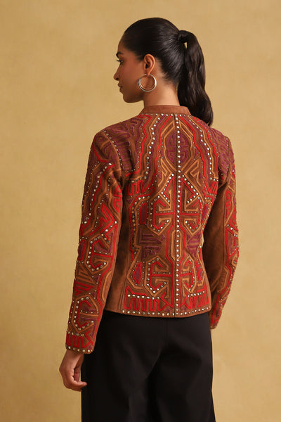 Ritu Kumar Tan Leather Jacket indian designer wear online shopping melange singapore