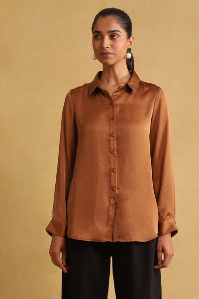 Ritu Kumar Tan Solid Shirt indian designer wear online shopping melange singapore