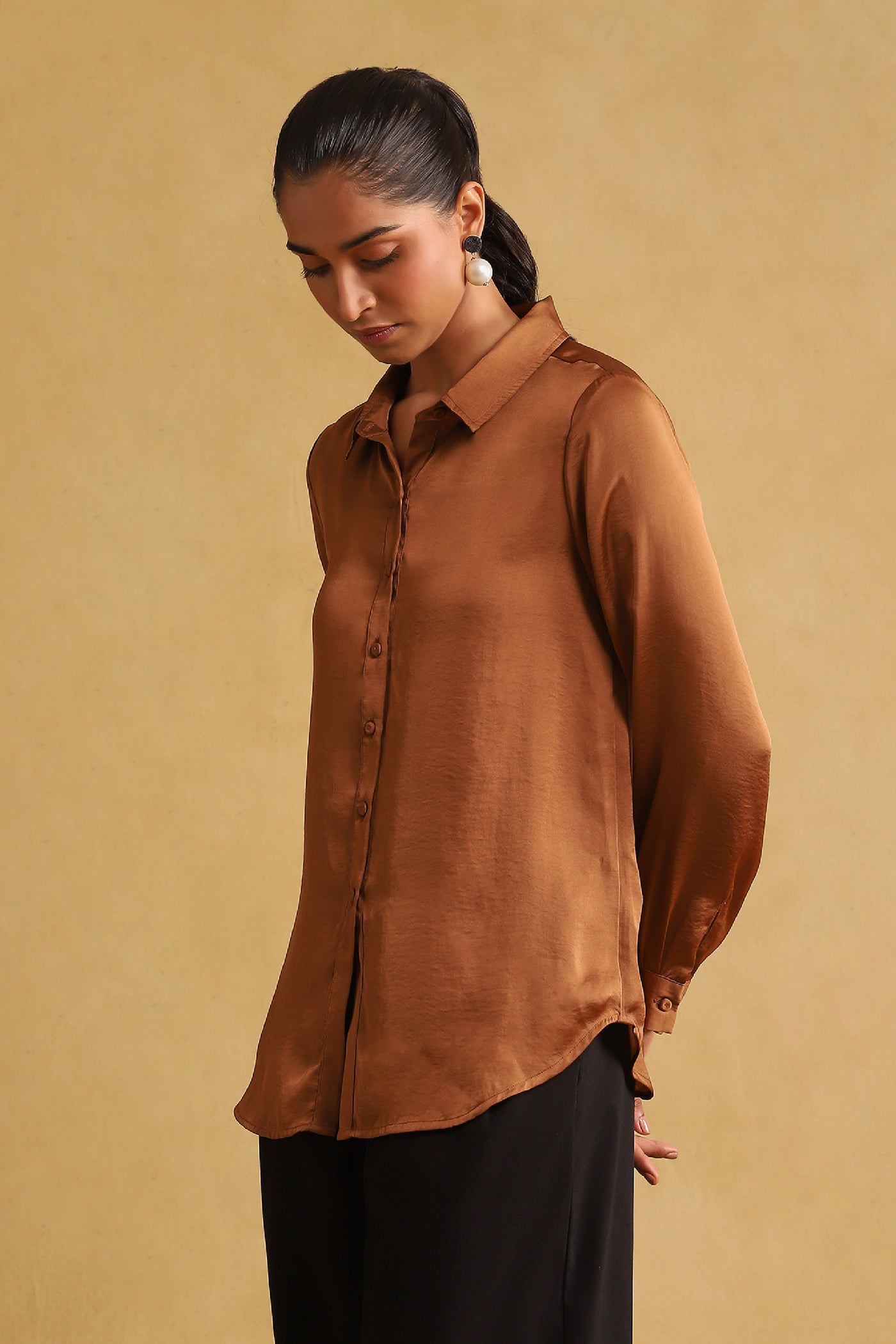 Ritu Kumar Tan Solid Shirt indian designer wear online shopping melange singapore
