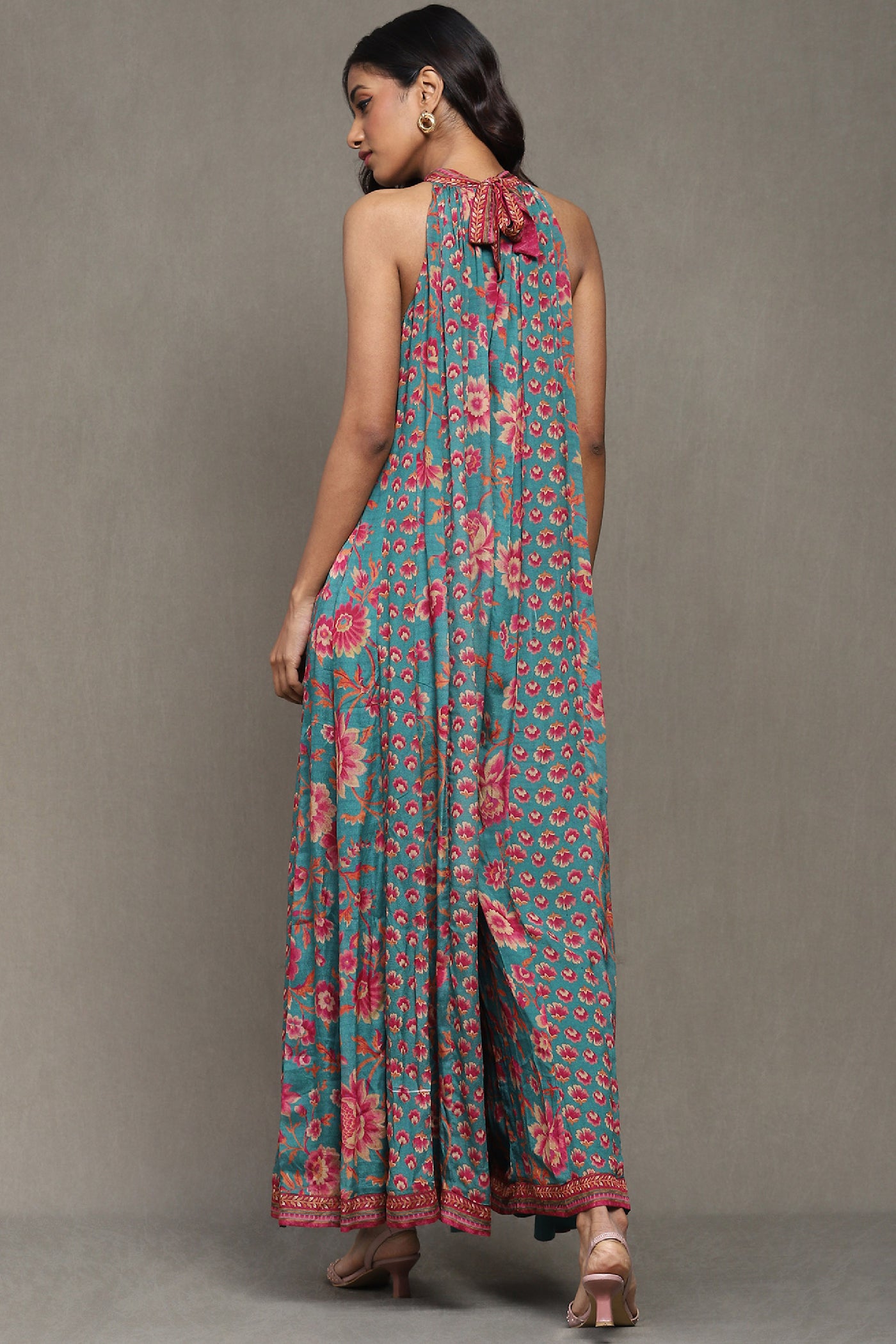 Ritu Kumar Teal Botanic Print Viscose Jumpsuit indian designer wear online shopping melange singapore