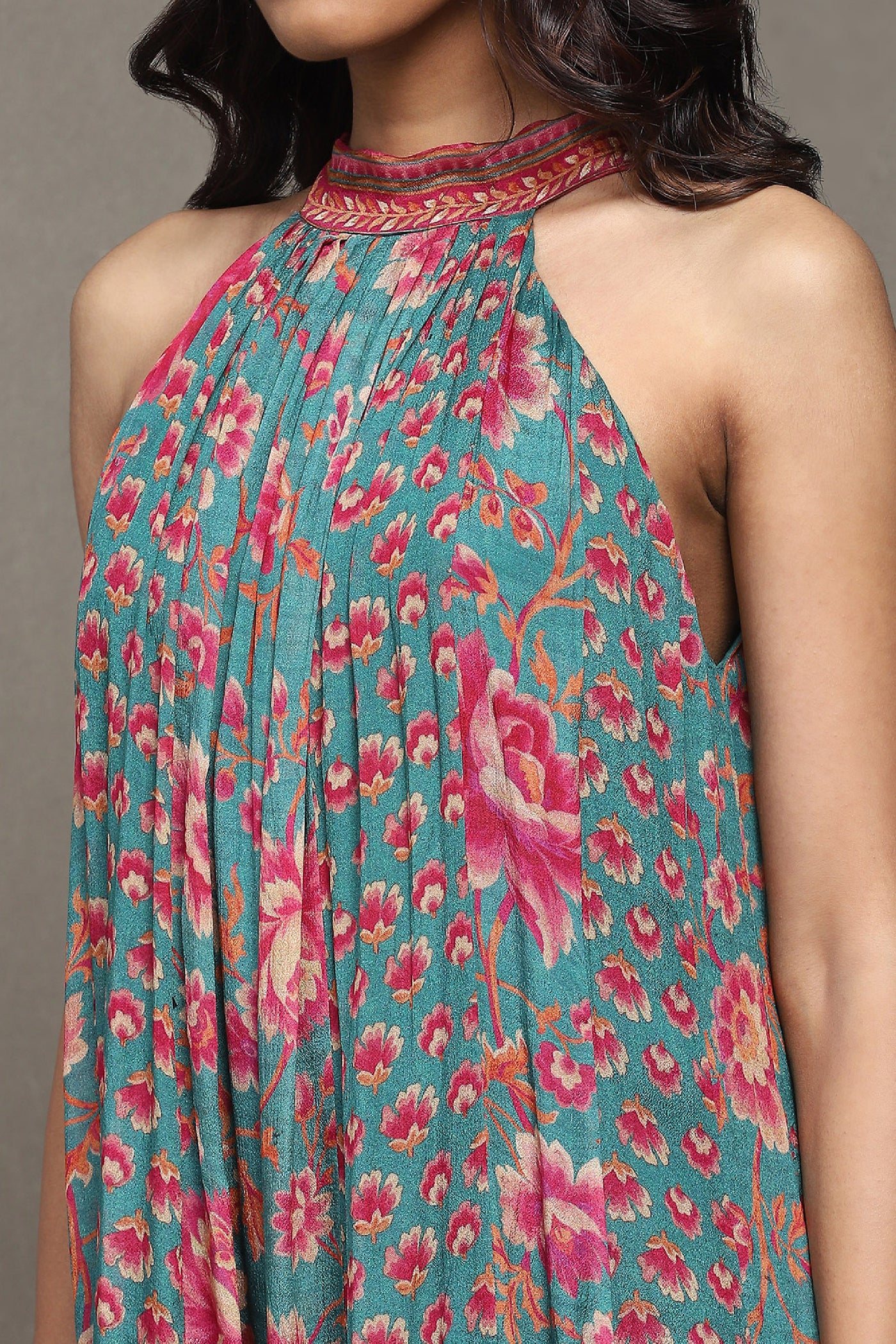 Ritu Kumar Teal Botanic Print Viscose Jumpsuit indian designer wear online shopping melange singapore