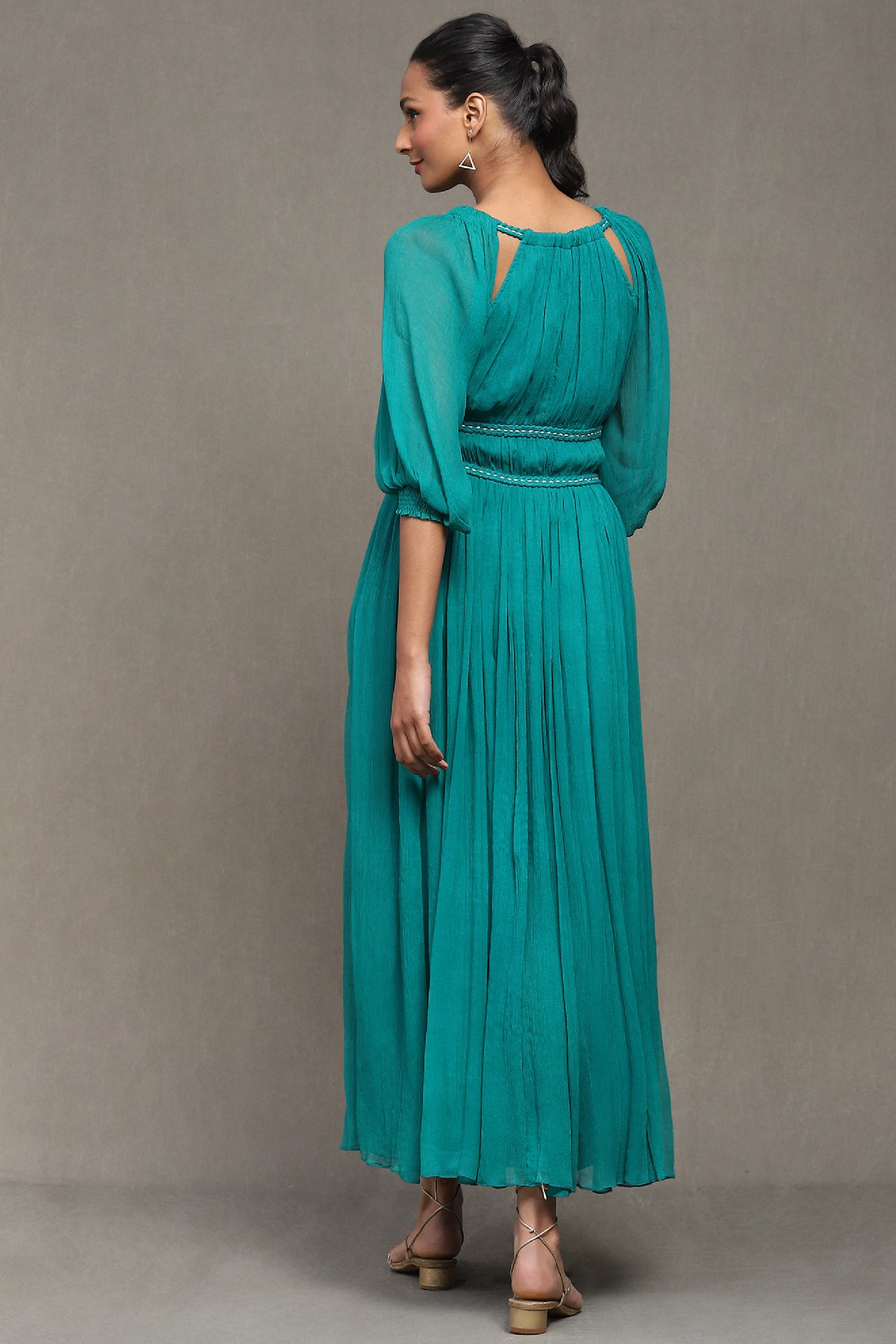 Ritu Kumar Teal Solid Long Dress indian designer wear online shopping melange singapore