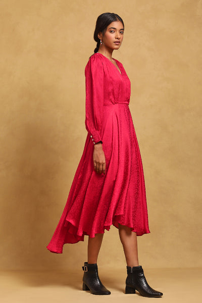 Ritu Kumar V-Neck Full Sleeves Soild Dress indian designer wear online shopping melange singapore