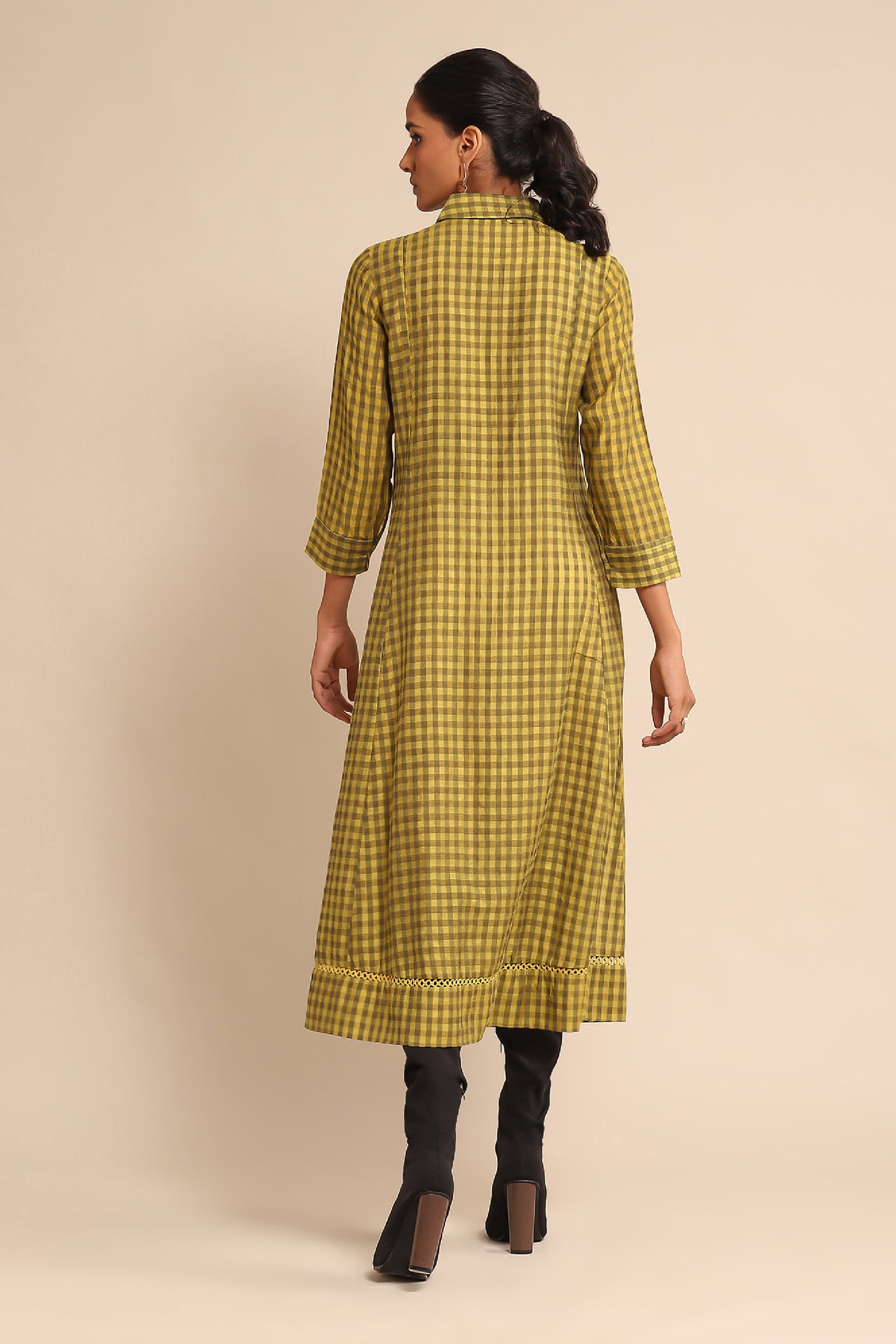 Ritu Kumar Yellow Checkered Dress indian designer wear online shopping melange singapore