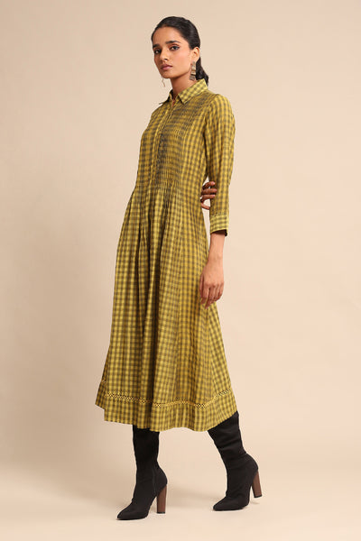 Ritu Kumar Yellow Checkered Dress indian designer wear online shopping melange singapore
