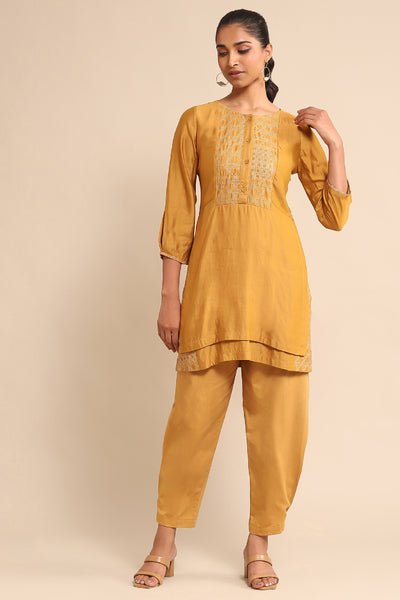 Ritu Kumar Yellow Embroidered Kurta With Pant indian designer wear online shopping melange singapore