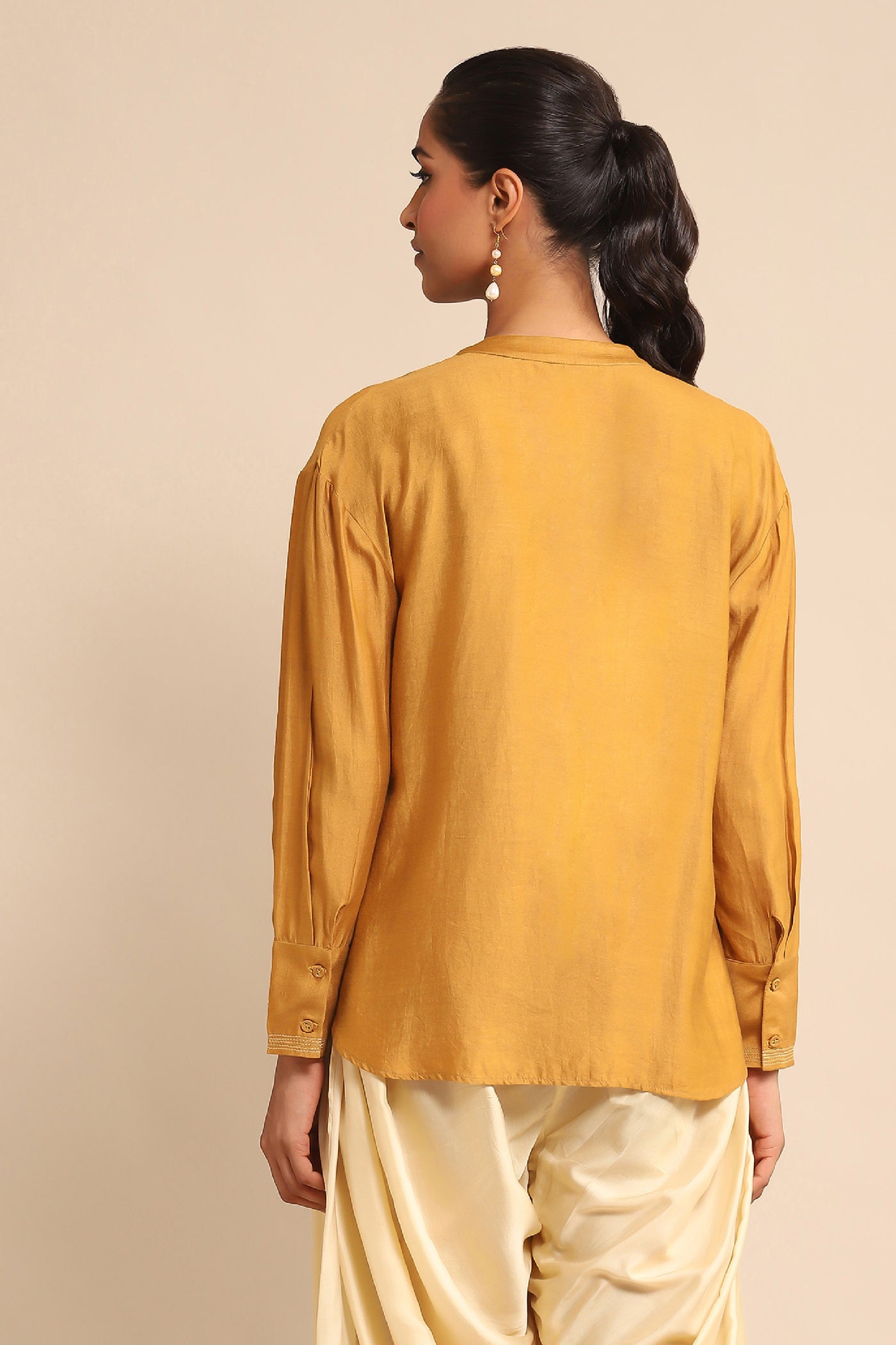 Ritu Kumar Yellow Embroidered Shirt indian designer wear online shopping melange singapore