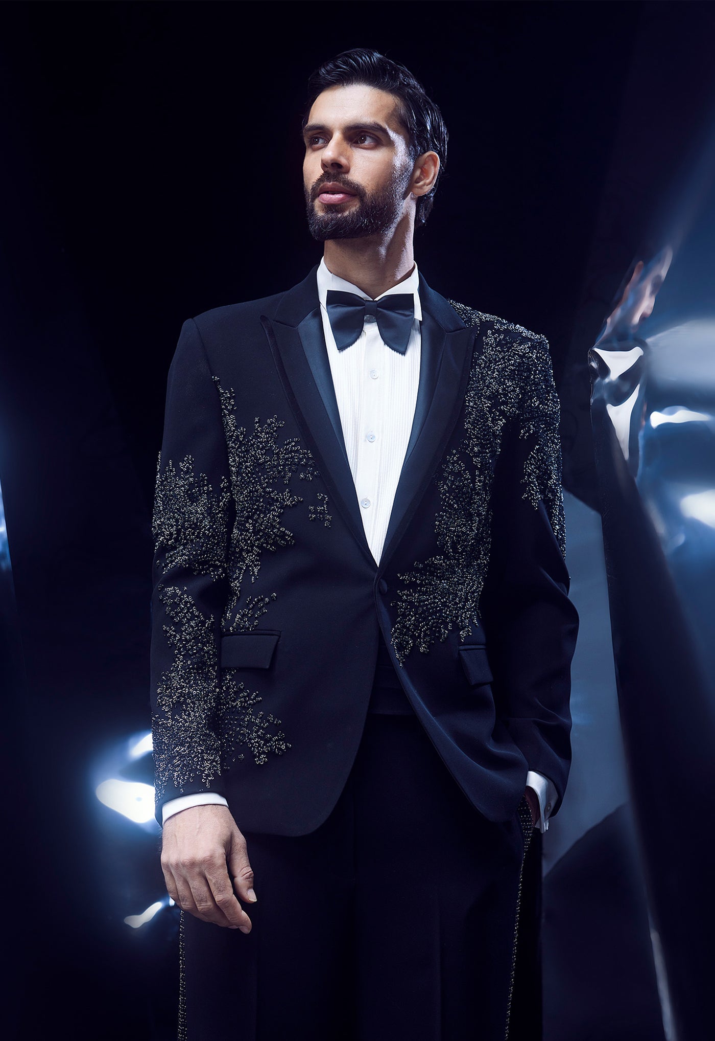Rohit Gandhi Rahul Khanna Black Tuxedo indian designer wear online shopping melange singapore
