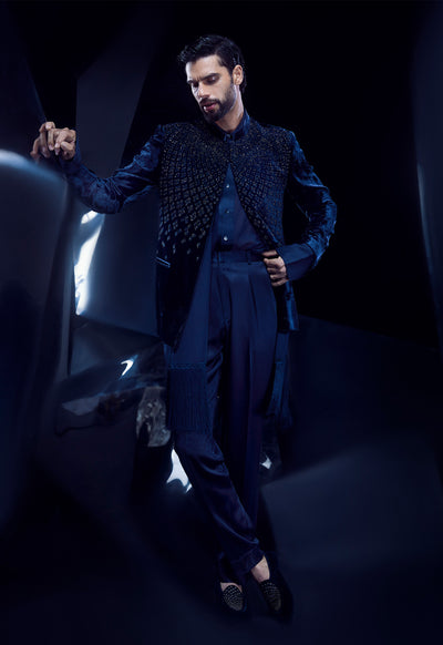 Rohit Gandhi Rahul Khanna Galaxy Blue indian designer wear online shopping melange singapore
