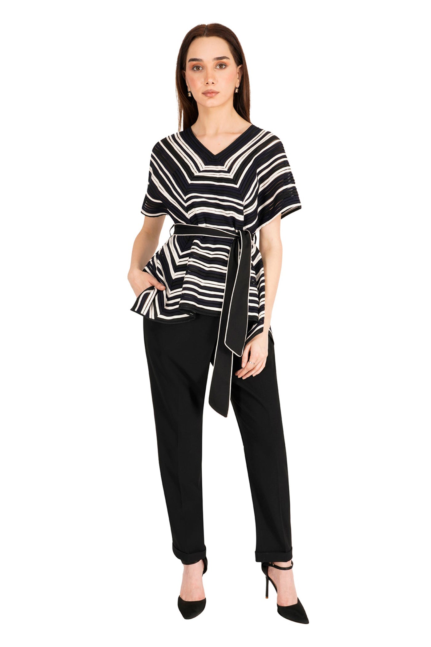 Rohit Gandhi Rahul Khanna Multi Colored Paneled Top Black White indian designer wear online shopping melange singapore