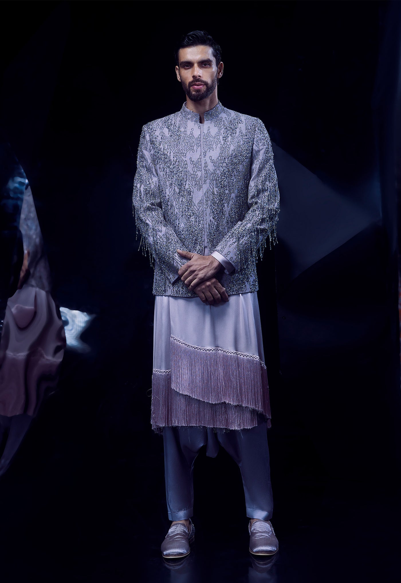 Rohit Gandhi Rahul Khanna Rose Steel Bandhgala indian designer wear online shopping melange singapore