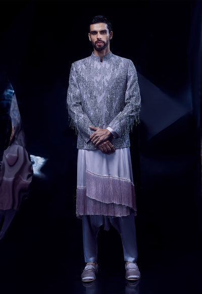 Rohit Gandhi Rahul Khanna Rose Steel Bandhgala indian designer wear online shopping melange singapore