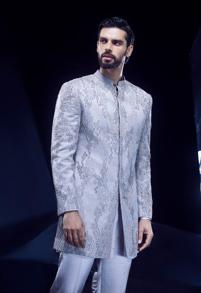 Rohit Gandhi Rahul Khanna Rose Steel Sherwani indian designer wear online shopping melange singapore