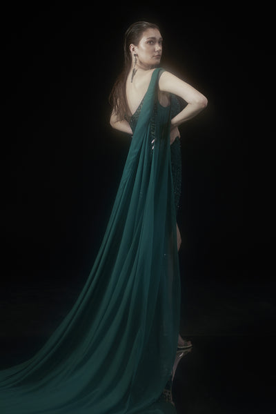 RohitGandhi RahulKhanna Ada Off Shoulder Gown Indian designer wear online shopping melange singapore