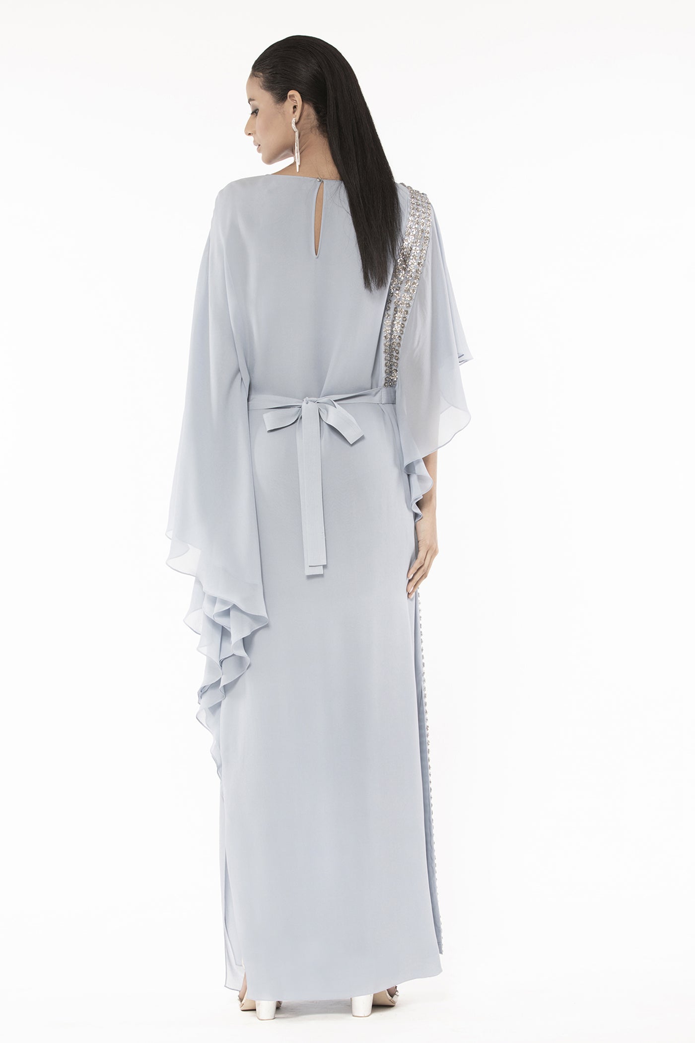 Rohit Gandhi and Rahul Khanna Asymmetric Tunic With Bead Embroidery And Belt indian designer wear online shopping melange singapore