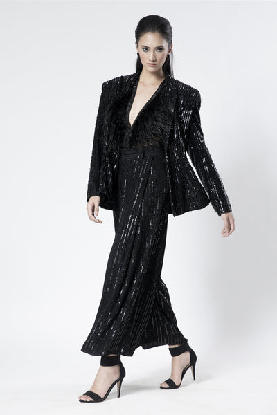 Rohit Gandhi and Rahul Khanna Black Arrow Sequins Jacket indian designer wear online shopping melange singapore