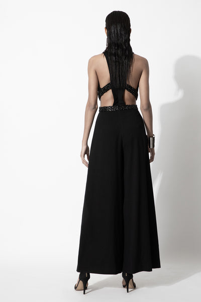 Rohit Gandhi and Rahul Khanna Black Cutwork Jumpsuit indian designer wear online shopping melange singapore