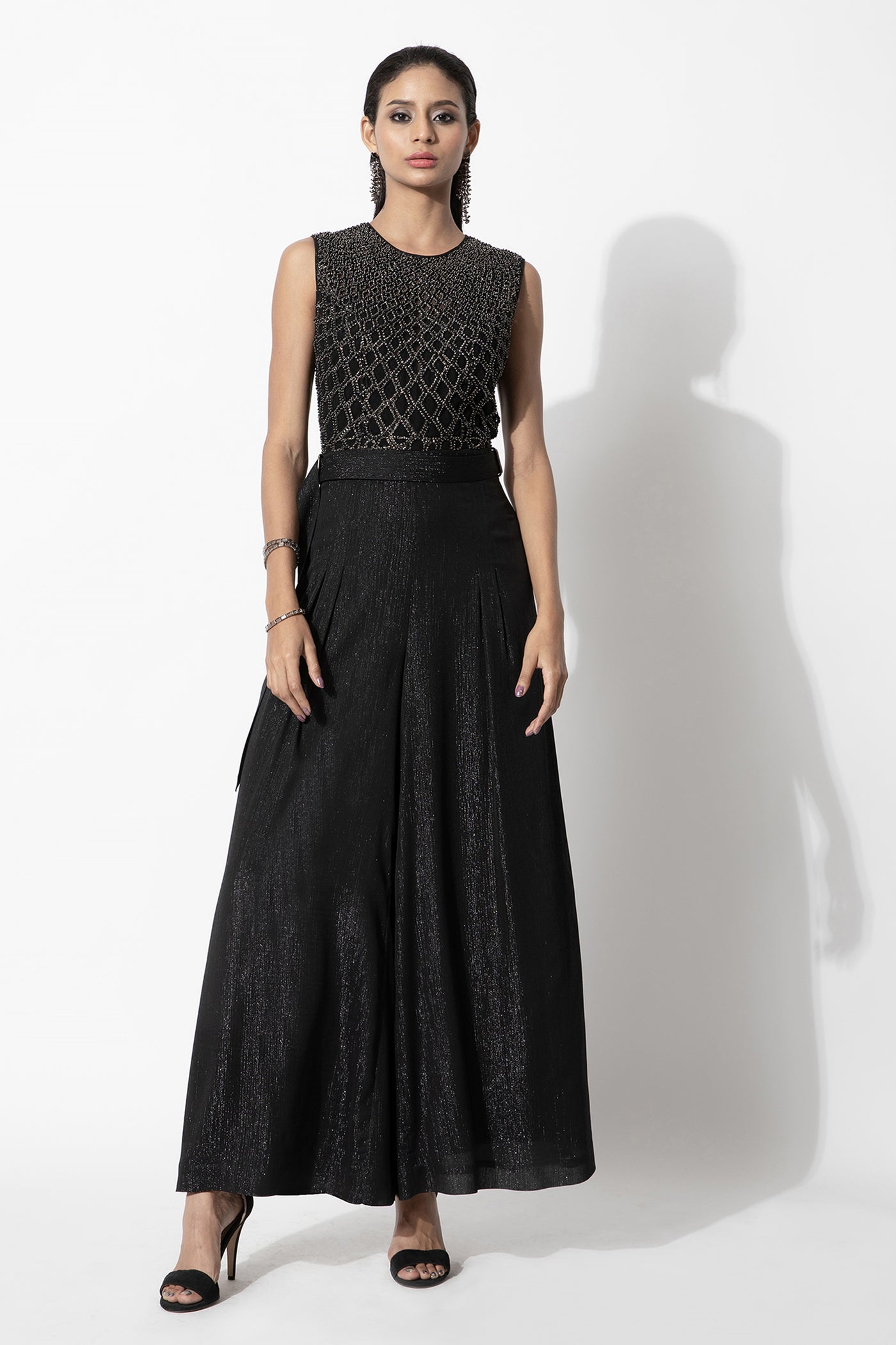 Rohit Gandhi and Rahul Khanna Black Cutwork Jumpsuit indian designer wear online shopping melange singapore