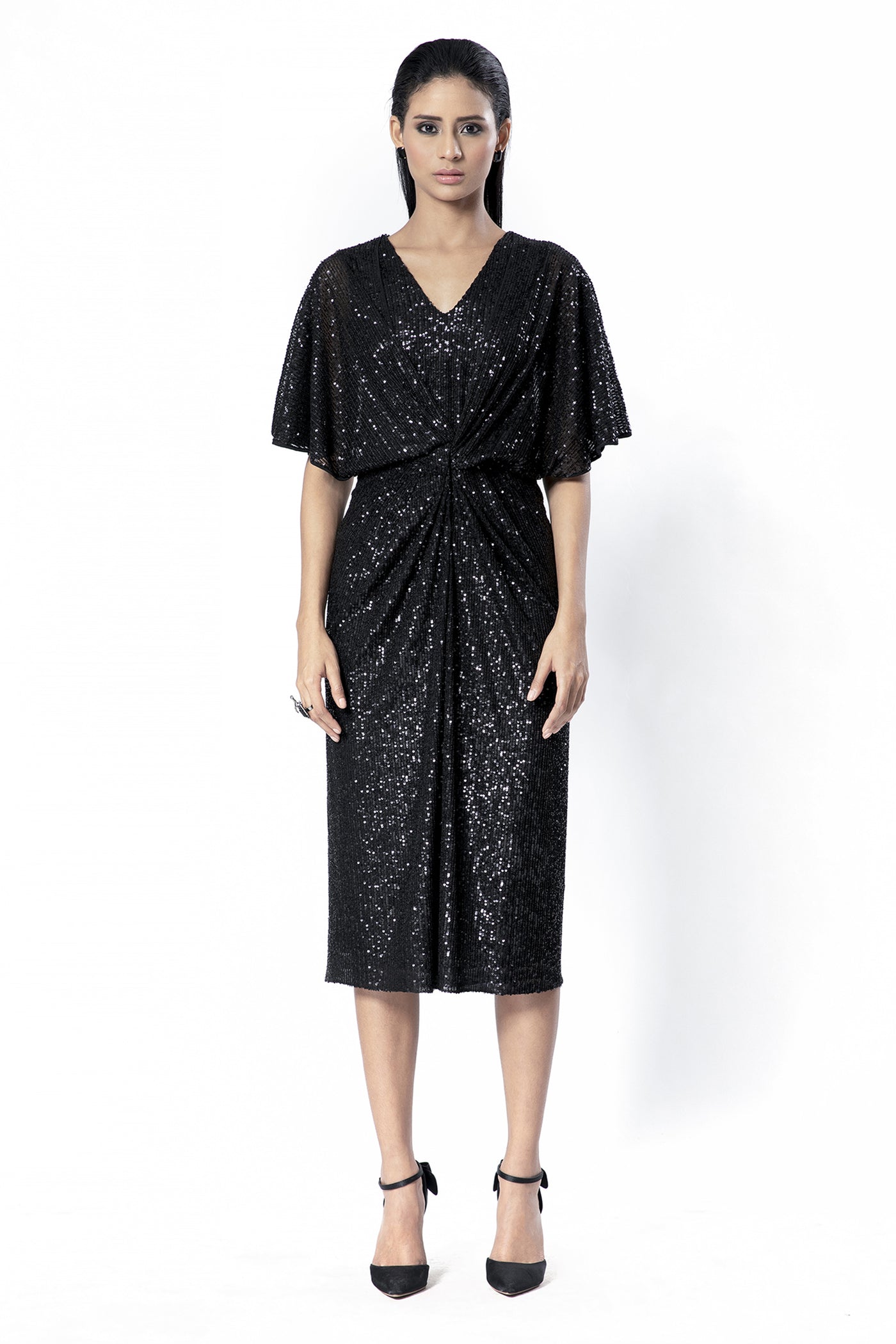 Rohit Gandhi and Rahul Khanna Black Draped Dress indian designer wear online shopping melange singapore