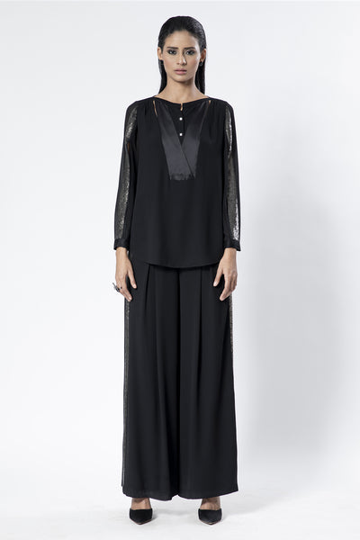 Rohit Gandhi and Rahul Khanna Black Embellished Sleeve Top indian designer wear online shopping melange singapore