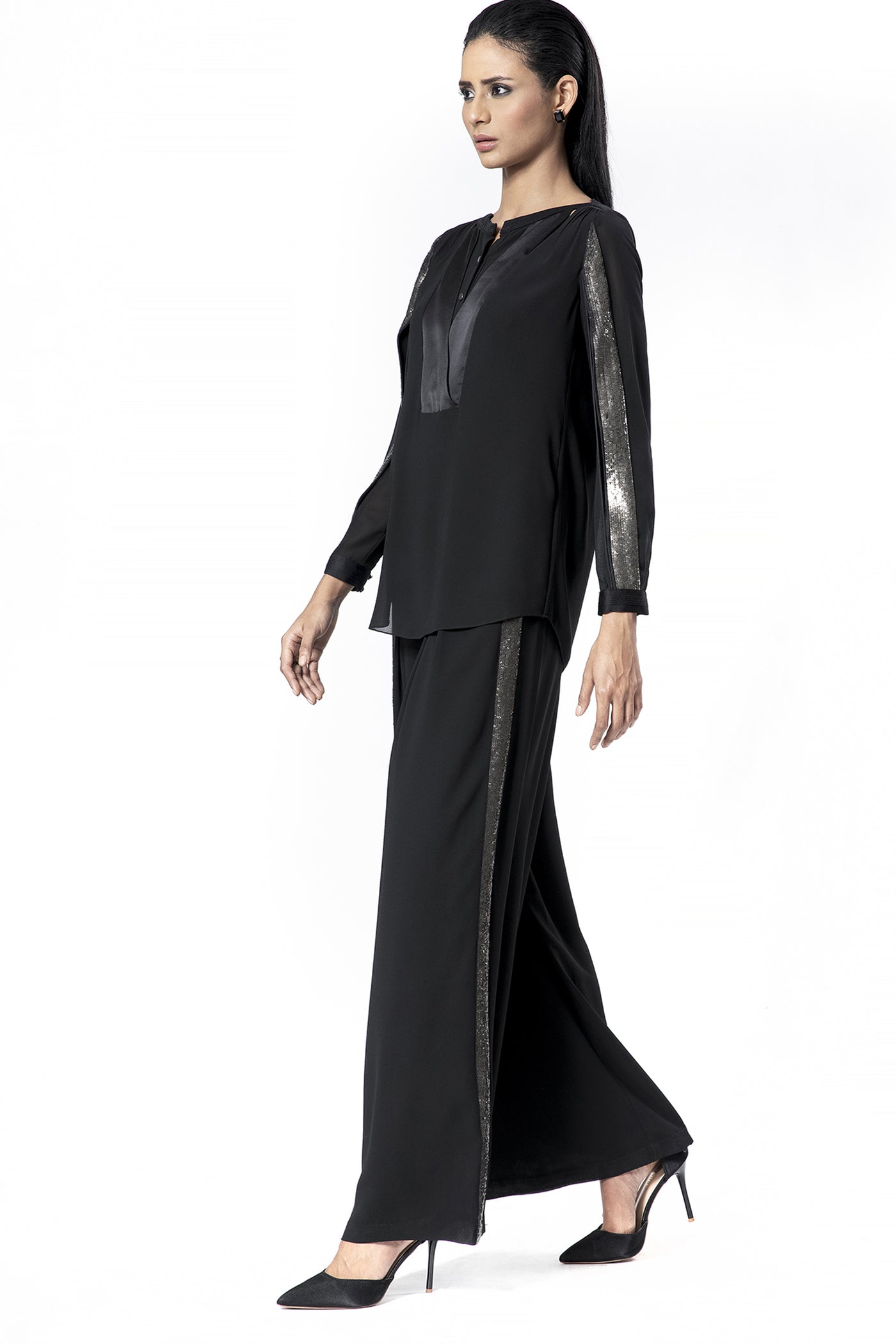 Rohit Gandhi and Rahul Khanna Black Embellished Sleeve Top indian designer wear online shopping melange singapore