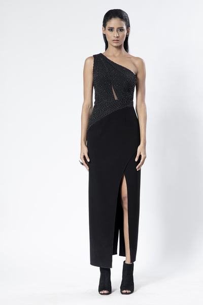 Rohit Gandhi and Rahul Khanna Black One-Shoulder Dress indian designer wear online shopping melange singapore