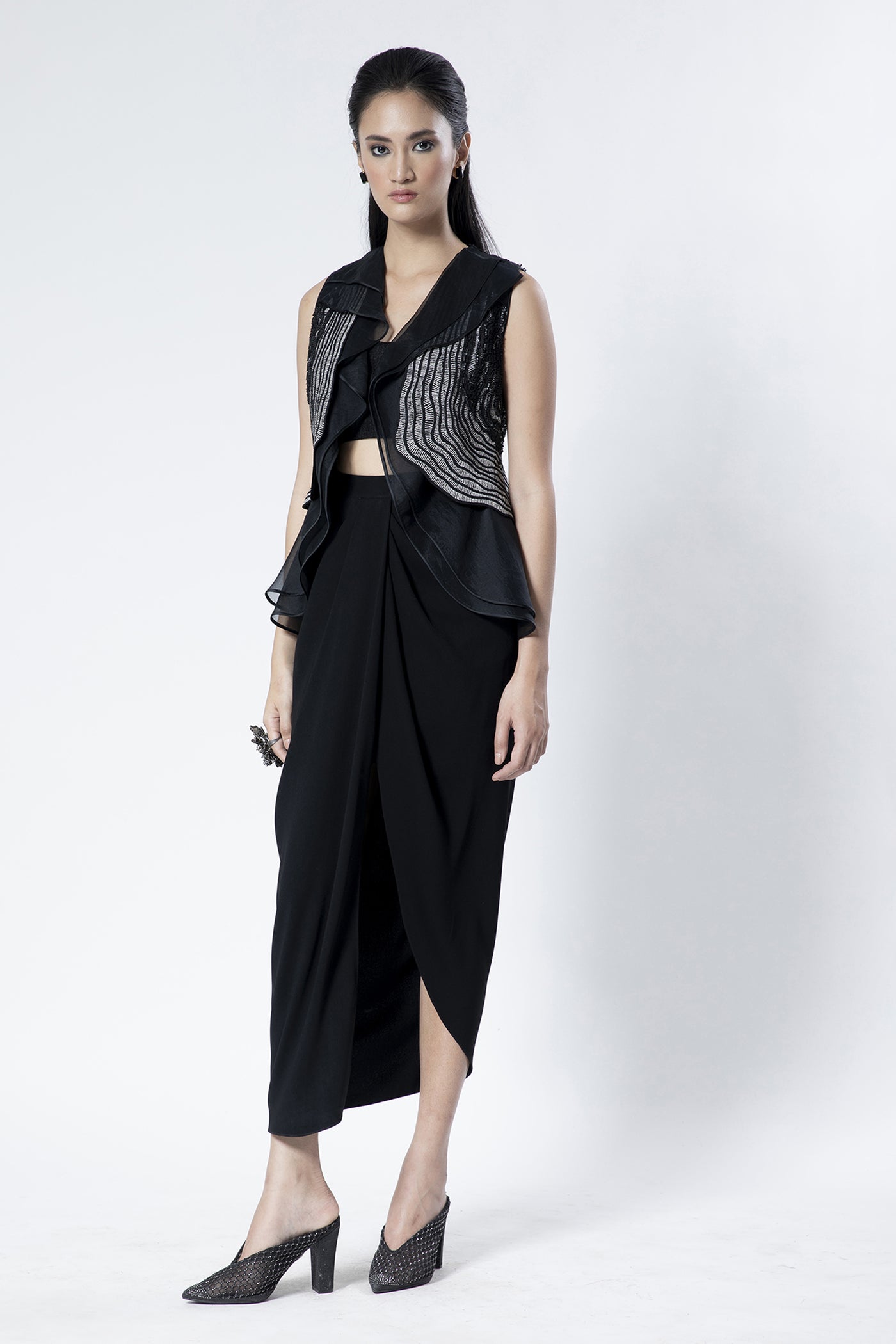 Rohit Gandhi and Rahul Khanna Black Organza Multi-Layered Top indian designer wear online shopping melange singapore