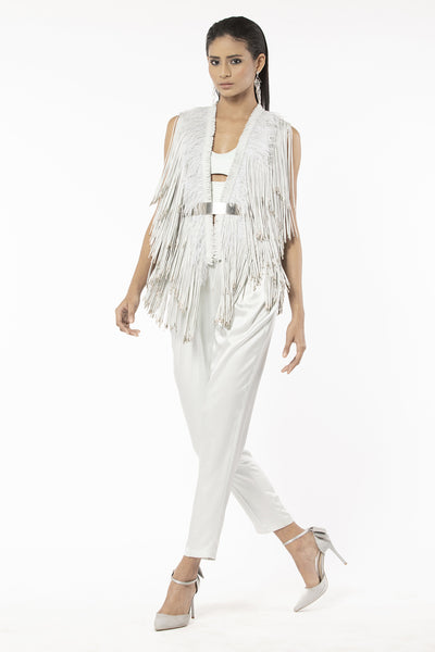 Rohit Gandhi and Rahul Khanna Camellia Fringe Jacket indian designer wear online shopping melange singapore