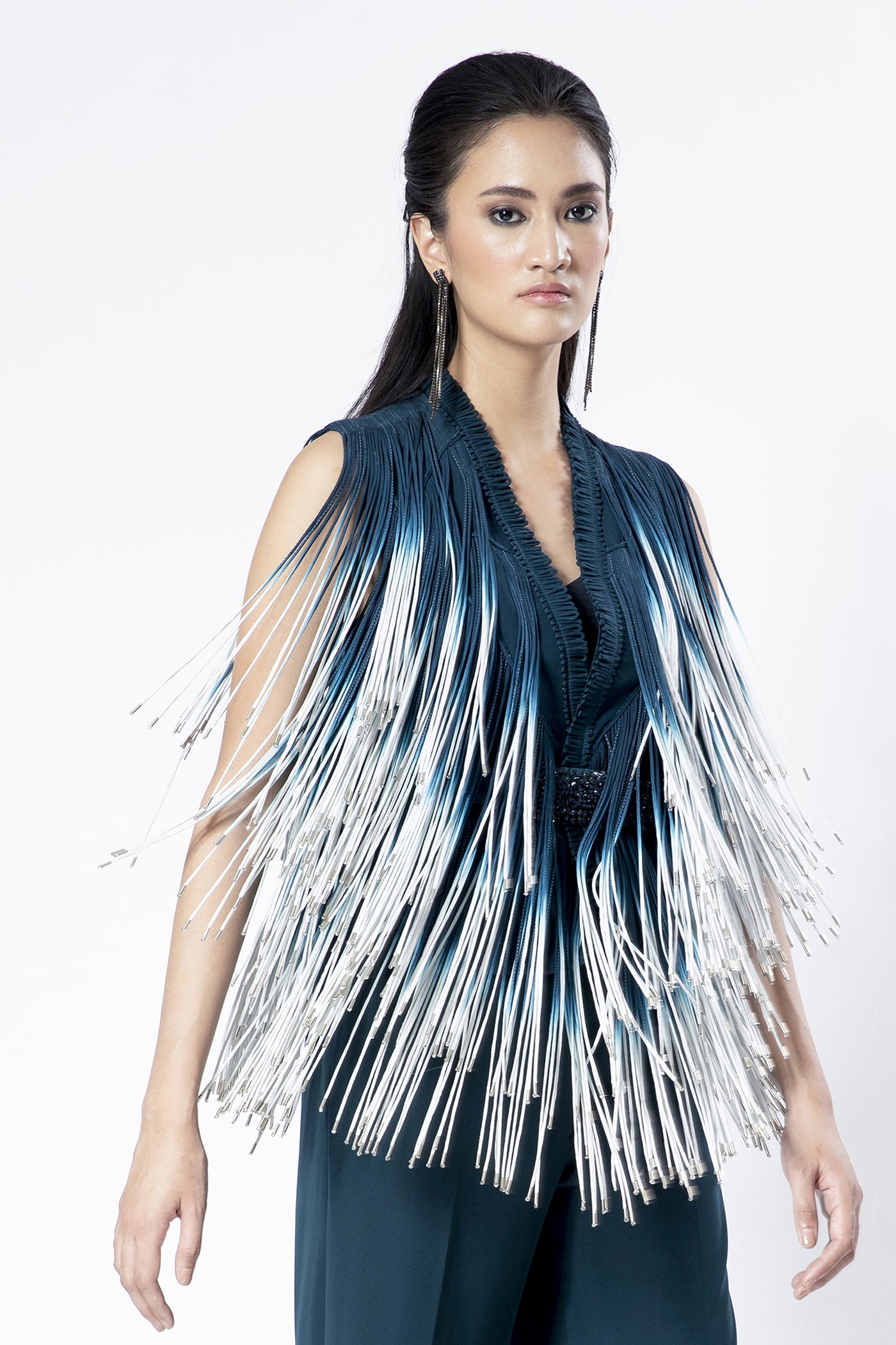 Rohit Gandhi and Rahul Khanna Camellia Ombre Fringe Jacket indian designer wear online shopping melange singapore