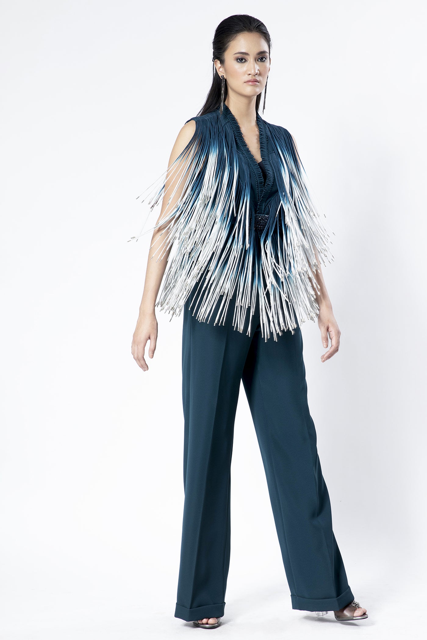 Rohit Gandhi and Rahul Khanna Camellia Ombre Fringe Jacket indian designer wear online shopping melange singapore