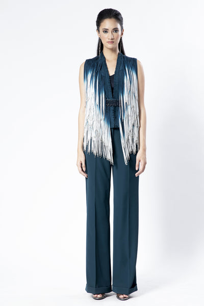 Rohit Gandhi and Rahul Khanna Camellia Ombre Fringe Jacket indian designer wear online shopping melange singapore