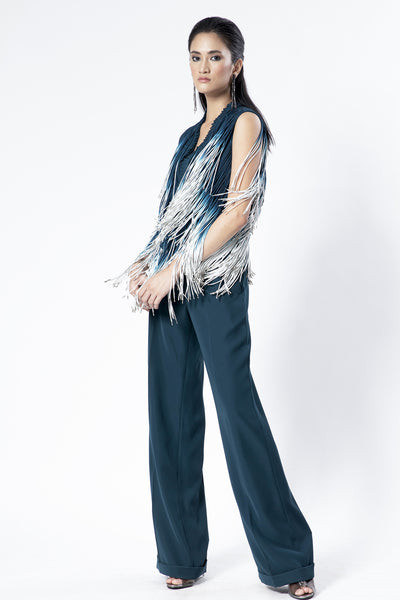 Rohit Gandhi and Rahul Khanna Camellia Ombre Fringe Jacket indian designer wear online shopping melange singapore