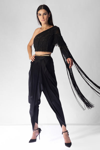 RohitGandhi RahulKhanna Elytra Black Tassel Top Indian designer wear online shopping melange singapore